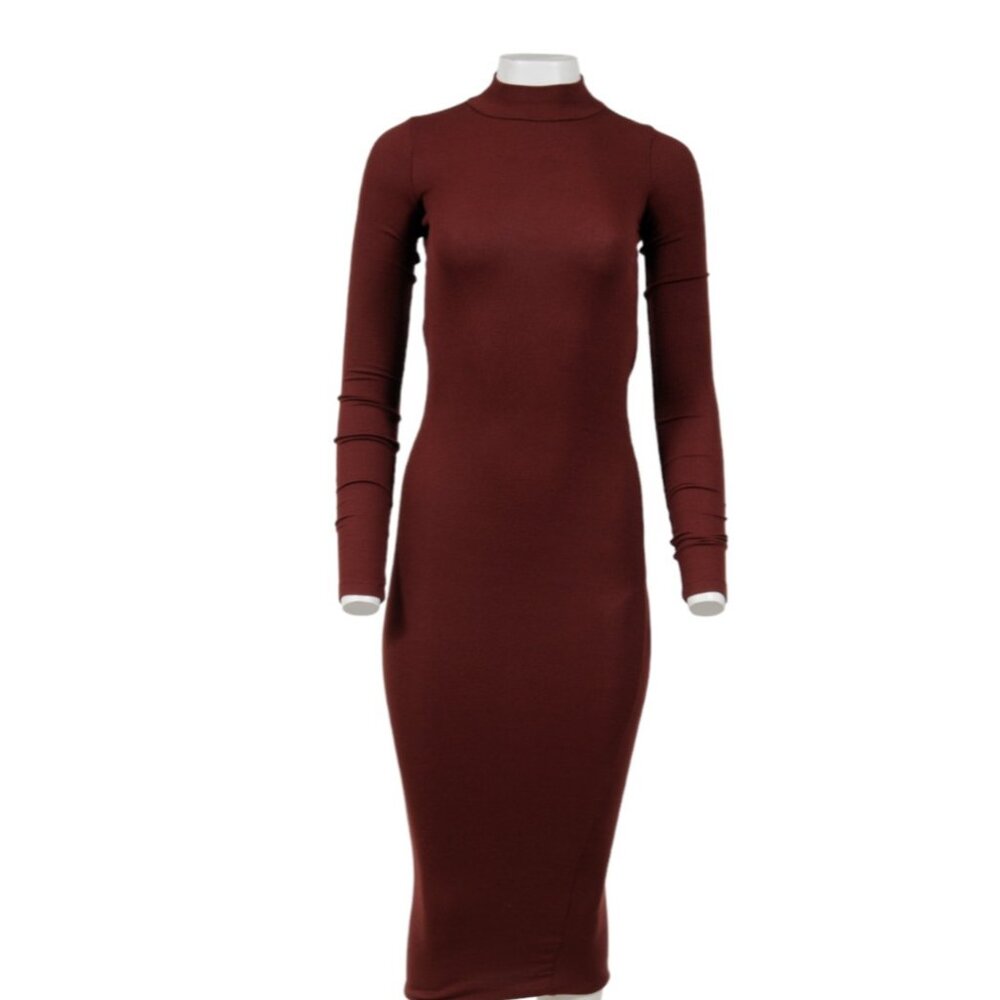 Alix Nyc Womens Ribbed Turtlneck Longsleeve Maxi Tight Dress Size Small Red Burg